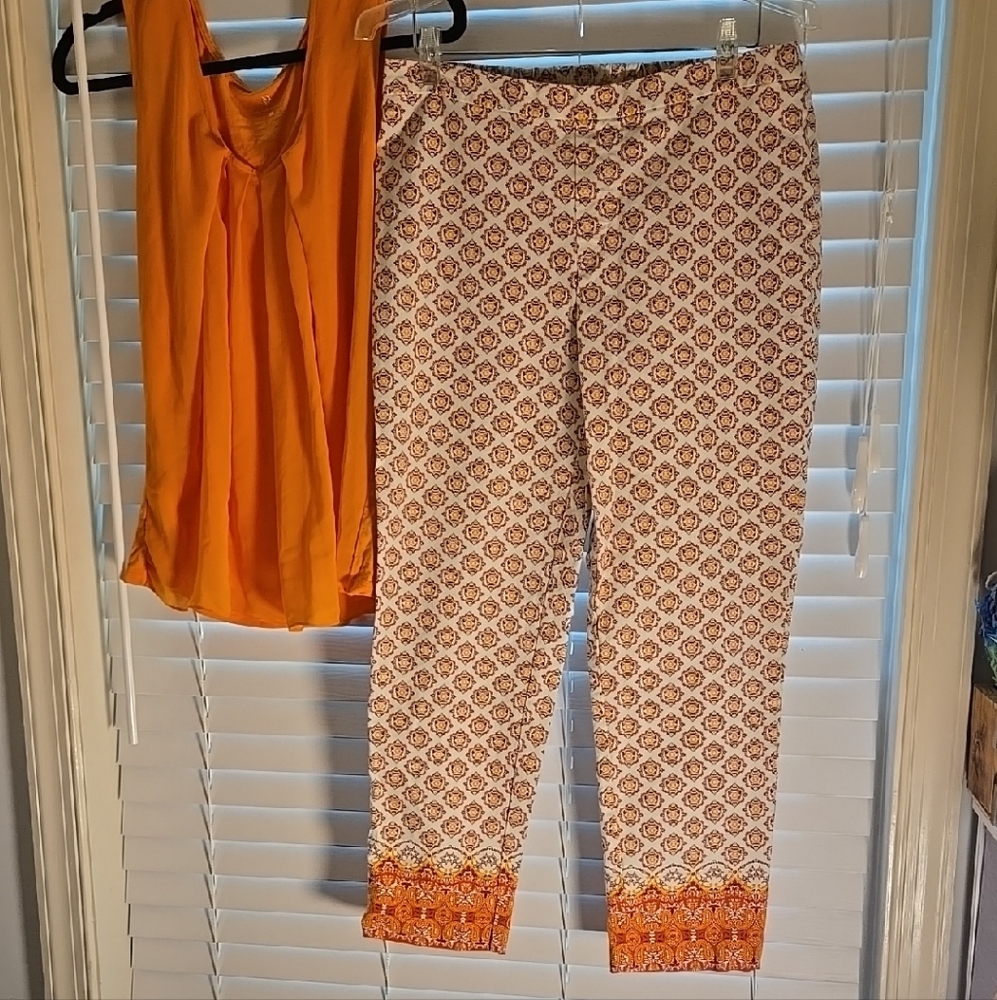 Patterned Orange and White Women's Pants